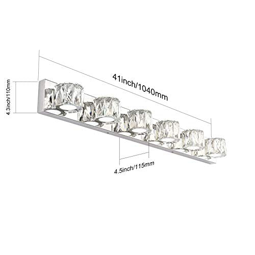 Aipsun 6 Lights 41in Crystal Vanity Lights Over Mirror Long Bathroom Lighting Fixture Modern LED Vanity Light for Bathroom,White Light 6000K - size: 6 light