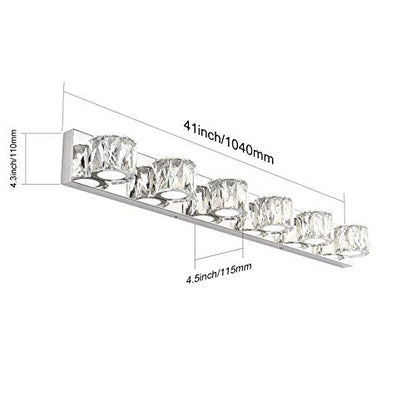 Aipsun 6 Lights 41in Crystal Vanity Lights Over Mirror Long Bathroom Lighting Fixture Modern LED Vanity Light for Bathroom,White Light 6000K - size: 6 light
