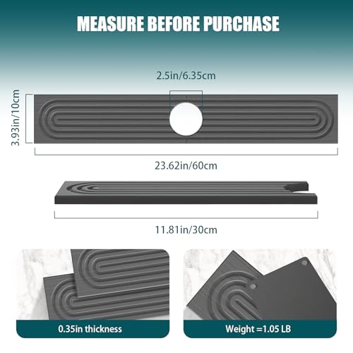 2-Piece Stone Faucet Mat for Kitchen Sink, Split Water-Absorbing Sink Tray with Center Faucet Opening, Dark Gray, 23.6 x 3.9 Inches Combined - color: Gray-Long