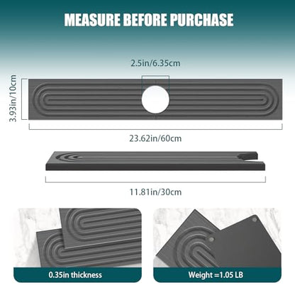 2-Piece Stone Faucet Mat for Kitchen Sink, Split Water-Absorbing Sink Tray with Center Faucet Opening, Dark Gray, 23.6 x 3.9 Inches Combined - color: Gray-Long