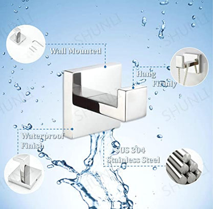 SHUNLI 4 PCS Chrome Towel Hooks for Bathroom, Wall Mounted Square Bath Hook Coat Hook Robe Hanger, Heavy Duty SUS304 Stainless Steel - color: Chrome