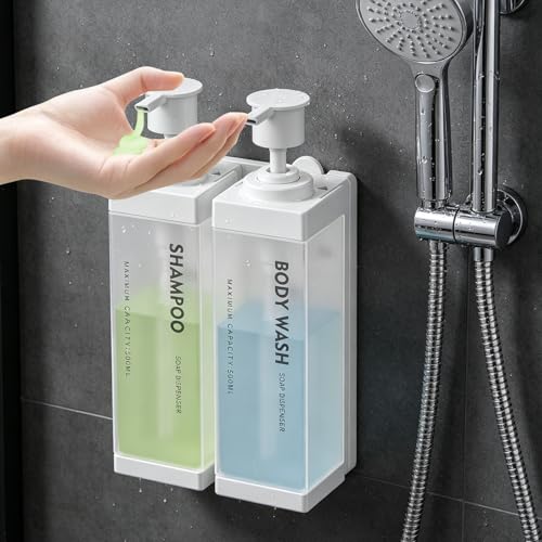 Wall Mounted Lockable Shampoo and Conditioner Dispenser | 17oz Large Pump Head No Drill Refillable ABS Plastic Bottle For Bathroom Shower Commercial Use White 2 Pack - color: White, size: 2