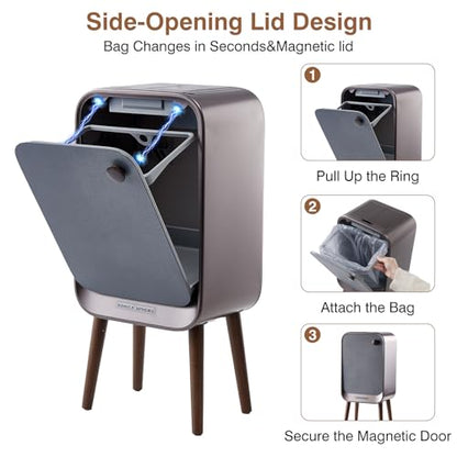 Motion Sensor Touchless Trash Can for Living Room Bedroom, 5.3 Gallon/20L Automatic Stainless Steel Slim Tall Garbage Can with Butterfly Lid&Legs, Eclipse Grey - color: Grey