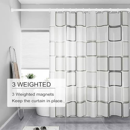 TIKABC Shower Curtain Liner, 4G PEVA Shower Liner, Plastic Waterproof Shower Curtains, with Grommet Holes and 3 Magnetic Weights(Black White Big Square) - color: Black White Large Squre