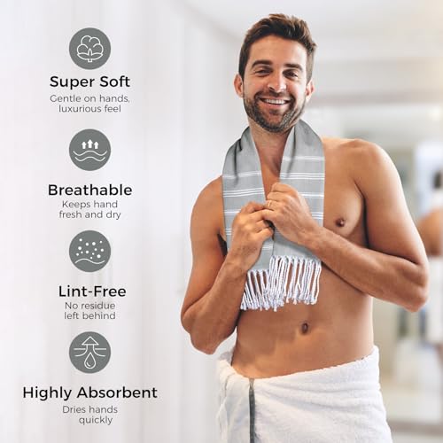 cabanana Hand Towels for Bathroom - 2-Pack,20x30 Inch-100% Cotton,Turkish Bathroom Hand Towels,Super Absorbent & Quick-Dry Soft for Bath, Kitchen, Spa, Face, Hair, Dishcloth (Gray) - color: Grey 20x30