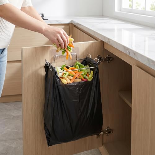 Trash Bag Holder, Stainless Steel Portable Garbage Bag Holder for Kitchen Cabinet Door, Small Under Sink Garbage Can, Space Saving Bag Hanger for Home Laundry Bathroom