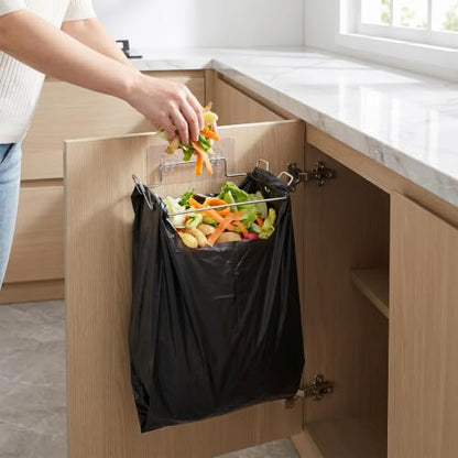 Trash Bag Holder, Stainless Steel Portable Garbage Bag Holder for Kitchen Cabinet Door, Small Under Sink Garbage Can, Space Saving Bag Hanger for Home Laundry Bathroom
