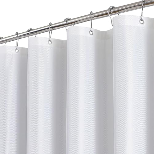 eachope Waterproof Fabric Shower Curtain,No Liner Needed,TPU Laminated Polyester Shower Curtain,Chevron Striped Design with Weighted Magnets and Metal Grommets,72 x 78 Inch,White - color: White, size: 72"W x 78"L (Pack of 1)