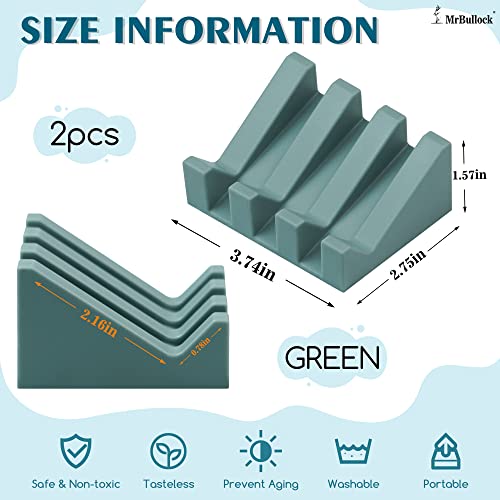 Self Draining Silicone Soap Dish Holder Waterfall Tray, 2 Pack Green White | Waterfall design drains fast to keep soap dry, non-slip silicone base anti slide, soap saver for bathroom & kitchen - color: White-green, size: 2