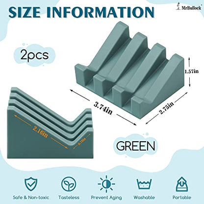 Self Draining Silicone Soap Dish Holder Waterfall Tray, 2 Pack Green White | Waterfall design drains fast to keep soap dry, non-slip silicone base anti slide, soap saver for bathroom & kitchen - color: White-green, size: 2