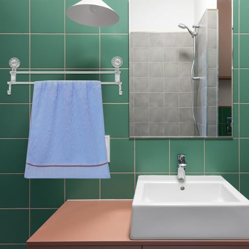 SUPVOX Heavy Duty Double-Pole Bathroom Towel Rack with Suction Cup Wall Mount Plastic and Stainless Steel Towel Holder for Hanging for Kitchen and Bedroom Organization