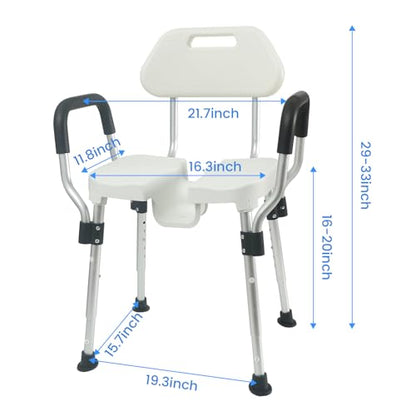 U-Shaped Shower Chair for Inside Shower, 400lbs Max Heavy Duty Triple-Bar Base Reinforcement, with Arm and Back for Elderly and Disabled, Adjustable Height, Effortless Personal Hygiene Access