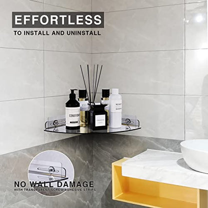 Bakzon Acrylic Corner Shelf 2 Pack, Adhesive Shower Caddy, 0.12" Thick Shatter-Resistant Clear Bathroom Corner Shelves for Tile Wall, No Drill Renter Friendly, 10×10 Inch, 20 lbs Capacity - style: Corner Shelf-Clear