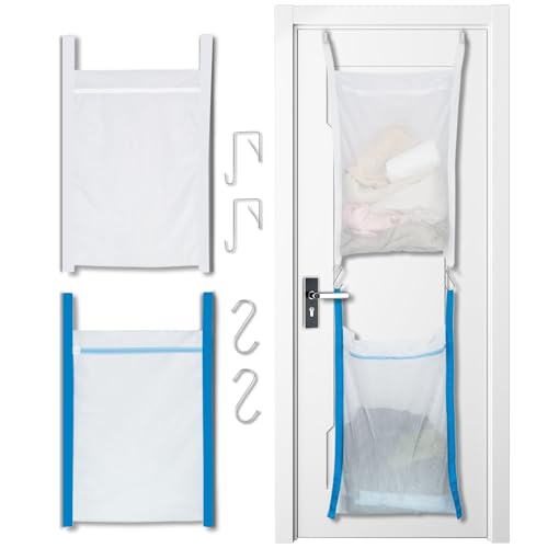 Over Door Large Mesh Laundry Hamper Bag, 2 Pcs Washable Laundry Basket for Bedroom/Dorm/Bathroom