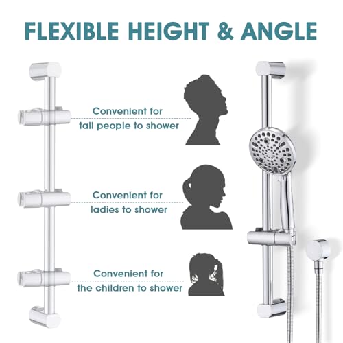 Hand Shower with Slide Bar, High Pressure 10 Setting Handheld Shower Head, Adjustable Height 24" Slide Bar, Wall Supply Elbow and 6.6ft Extra Long Shower Hose - Chrome - color: Chrome