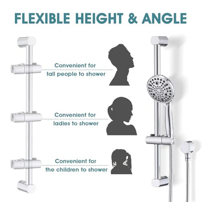 Hand Shower with Slide Bar, High Pressure 10 Setting Handheld Shower Head, Adjustable Height 24" Slide Bar, Wall Supply Elbow and 6.6ft Extra Long Shower Hose - Chrome - color: Chrome