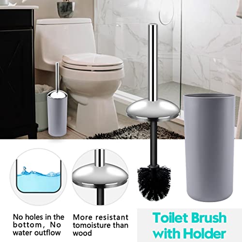 Compact 6-Piece Grey Plastic Bathroom Accessories Set with Small Trash Can, Soap Dispenser, Toothbrush Holder, Cup, Soap Dish, Toilet Brush for Guest Bathroom Dorm Apartment - color: Grey