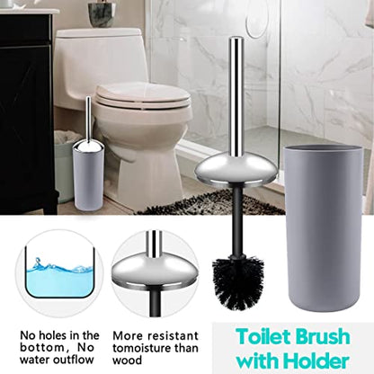 Compact 6-Piece Grey Plastic Bathroom Accessories Set with Small Trash Can, Soap Dispenser, Toothbrush Holder, Cup, Soap Dish, Toilet Brush for Guest Bathroom Dorm Apartment - color: Grey
