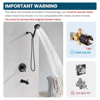 gotonovo Tub Shower Faucet Set with Valve 6 Mode Handheld Oil Rubbed Bronze | Bathtub Faucet Set,6 Mode ABS Handheld Spray,6.3’’ Metal Tub Spout,Brass Valve Trim Kit,Shower Head and Handle Kit,Wall Mount - color: Bronze