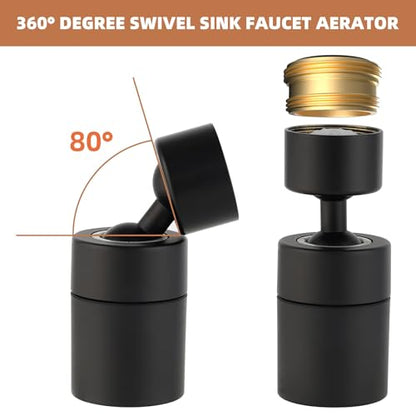 Hibbent Faucet Aerator, 360 Degree Kitchen Sink Faucet Aerator, Dual-function Swivel Big Angle Kitchen Faucet Attachment, Faucet Replacement Part, Matte Black - color: Matte Black, style: Dual Modes