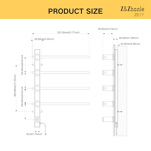 Z&Zhanle Electric Towel Warmer Rack, 3-Bar Wall Mount, Hidden Style, One-Touch Start, White, (Satin Black) - color: 3-bar Satin Black