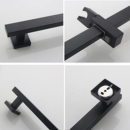 Bathroom Shower Slide Bar, Adjustable Handheld Shower Holder Wall Mount Shower Bar Stainless Steel, Matte Black Square Slide Bar - color: Matte Black