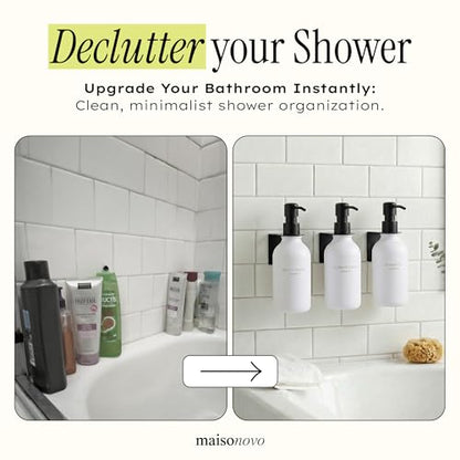 MaisoNovo Shampoo and Conditioner Dispenser|Refillable White Black Set of 3 | No Drill Wall Mount - Shower Soap Dispenser · Holds Body Wash or Hand Soap · Wall Soap Dispenser - color: White Black Set of 3