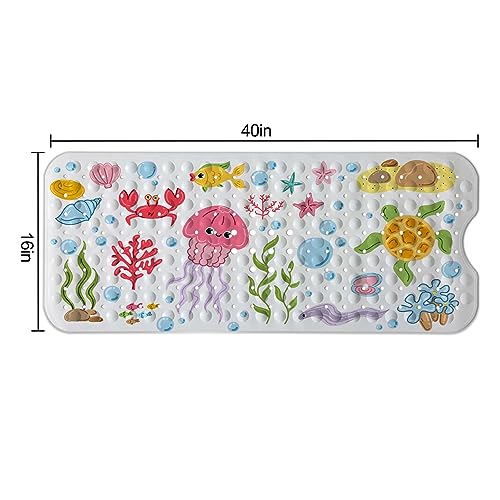 Bathtub Mats for Kids, Cartoon Bath Mats for Bathroom Non Slip, Large Washable Shower mats for Showers with Drain Holes and Suction Cups (Jellyfish, 40 X 16 Inch) - color: Jellyfish