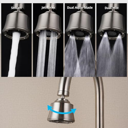 Kitchen Sink Faucet Head 4-Mode, 360° Swivel Faucet Aerator, Brushed Nickel | 55/64" Female Faucet Sprayer Head for Bathroom & Kitchen, Big Angle Rotating Metal Ball Joint, Extra 15/16" Metal Adapter - color: Brushed Nickel, style: 1 Swivel Joint