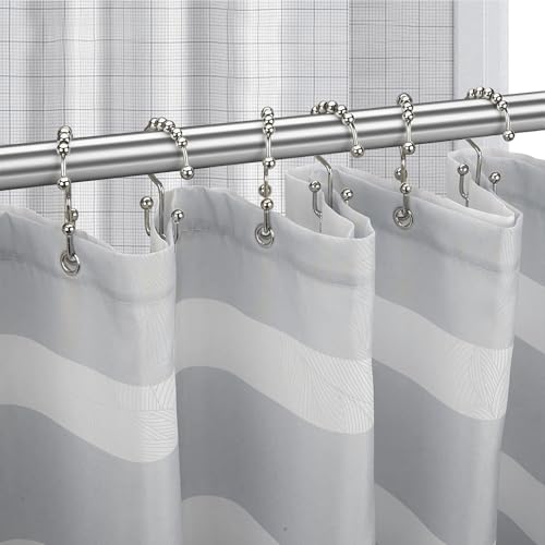Shower Curtain Hooks Rings, Rust Resistant Metal Double Glide Shower Hooks Rings for Bathroom Shower Rods Curtains, Set of 12 Hooks - Nickel