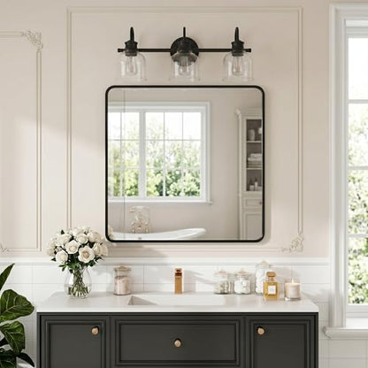 URSOLA 3 Lights 24" Bathroom Vanity Light Fixtures, Matte Black Traditional Classic Vanity Light with Clear Glass, Bathroom Lighting Fixtures Over Mirror - color: Black, size: 3 Lights