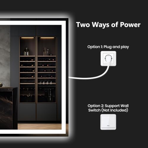 ROOMTEC 30x30 Inches LED Bathroom Mirror with Lights, Vanity Mirror with Front and Backlight, Smart Dimmable Anti-Fog LED Mirror for Bathroom, Memory Function, Tempered Glass (Horizontal/Vertical) | Anti-Fog, Dimmable, Memory Function, Bathroom Vanity Mir