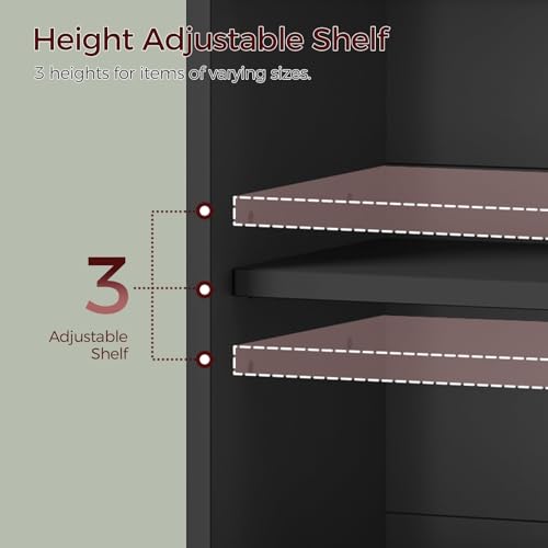 MAHANCRIS Bathroom Wall Cabinet, Farmhouse Medicine Cabinets with Sliding Door, Wall Mounted Storage Cabinet with Adjustable Shelf and Towel Bar, for Bathroom, Living Room, Kitchen, Black - color: Black
