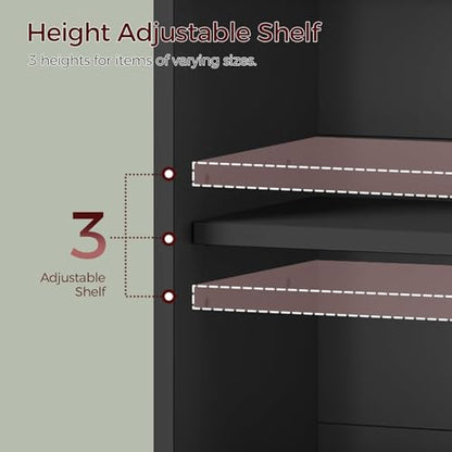 MAHANCRIS Bathroom Wall Cabinet, Farmhouse Medicine Cabinets with Sliding Door, Wall Mounted Storage Cabinet with Adjustable Shelf and Towel Bar, for Bathroom, Living Room, Kitchen, Black - color: Black