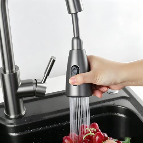 SEIDO Kitchen Faucet Sprayer Head Replacement, 3-Function Sink Sprayer Replacement, Pull Down Faucet Head with G1/2(13/16 inch) Male Thread, Grey Kitchen Sink Aerators - color: Gray