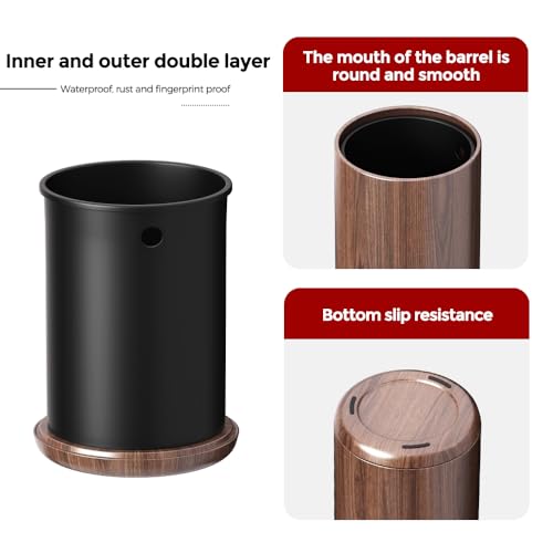 8L/2.1GAL Small Bathroom Trash Can,Walnut Trash Can | Double Layer,Built-In Bag Holder,Open-Top Trash Bin for Bathroom,Home,Office,Living Room - color: 2.1gal cone