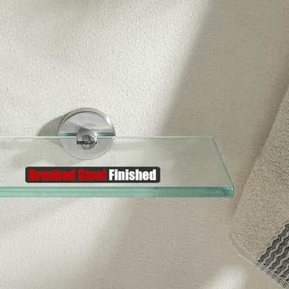 JQK Bathroom Glass Shelf, Tempered Glass Shower Storage 8 by 5 inches, 304 Stainless Steel Brushed Finish Wall Mount, TGS101L8-BN - color: Brushed, size: 8 Inch (1 Pack)