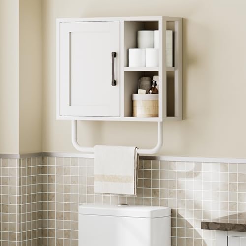 Medicine Cabinet, Bathroom Wall Cabinet with Towel Bar, Over The Toilet Storage Cabinet with Adjustable Shelf and Open Partition, for Bathroom, Laundry Room, Living Room, Kitchen, White - color: White