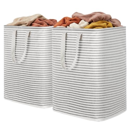 Lifewit 2 Pack Laundry Basket 90L Each, Collapsible Clothes Hamper with Reinforced Handles, Freestanding Waterproof Design for Bedroom and Laundry Room, Grey 180L Total - color: Grey, size: 90L