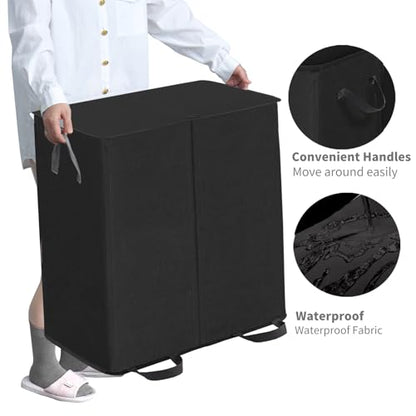 Double Laundry Hamper with Lid and Removable Bags, Laundry Basket 2 Section, Double Hampers for Laundry, Large Divided Hamper, Dual Laundry Hamper 2 Section with Handles Dorm 140L Black