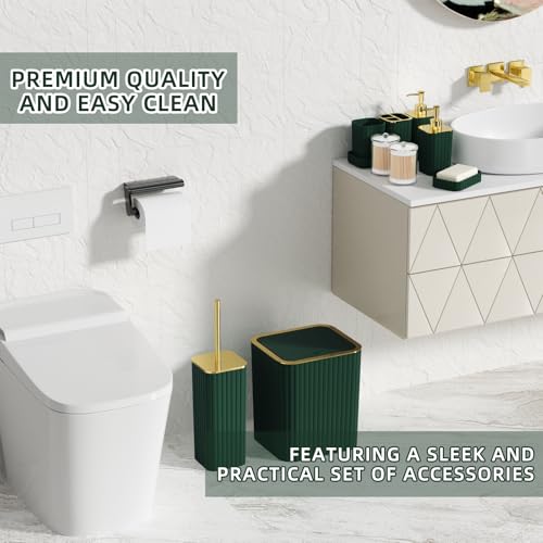 XLHOMO Bathroom Accessory Set - 26PC Bathroom Shower Curtain and Rug Set, Bathroom Accessories Set, Green Bathroom Set with Trash Can, Toilet Brush, Qtip Holder & Soap Dispenser - style: Dark Green