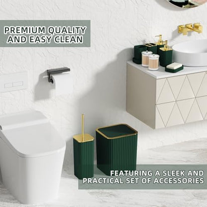 XLHOMO Bathroom Accessory Set - 26PC Bathroom Shower Curtain and Rug Set, Bathroom Accessories Set, Green Bathroom Set with Trash Can, Toilet Brush, Qtip Holder & Soap Dispenser - style: Dark Green
