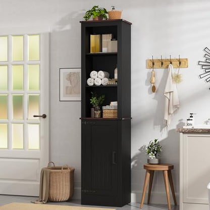 MHOM 71" Tall Bathroom Storage Cabinet. Farmhouse Storage Cabinet with Adjustable Shelves, Narrow Linen Tower Cabinet for Bathroom, Laundry, and, Living Room, Black - color: Black