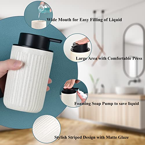 BosilunLife Foaming Soap Dispenser Set-Beige Ceramic Foam Soap Dispenser | 12oz with Rust Proof Pump, Easy Pressing, Refillable for Kitchen & Bathroom - 2 Pack - color: Beige-foam Pump