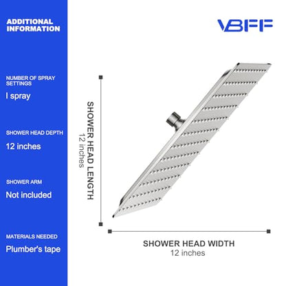 VBFF-Shower Head,rain shower head, 12 inch- Square Shower Head, 1.8 GPM Flow Rate, rainfall showerhead,VBFF09 (Brushed Nickel) - color: Brushed Nickel, size: 12 Inch