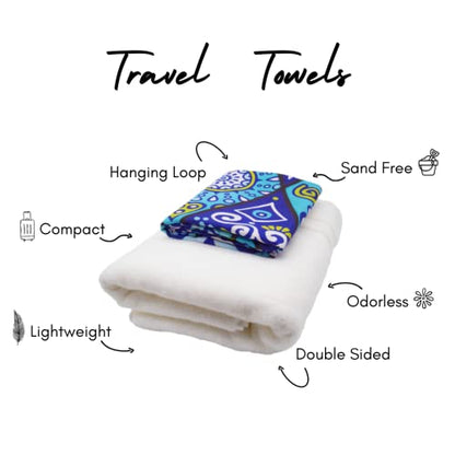 Microfiber Beach Towel - Quick Dry, Sand Free and Oversized 71x35 | Super absorbent, lightweight, swimming, gym, extra large, pool, cruise, camping, yoga, travel, compact, carry bag, vacation - color: Mykonos