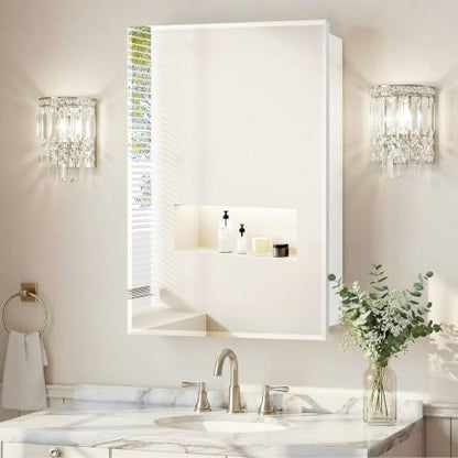 16x26 inch Medicine Cabinet with Mirror, Recessed Medicine Cabinet or Surface Wall Mount Plastic Bathroom Cabinets with Removable Shelves, Beveled Edge Mirror Cabinet - style: CS5004A-1626