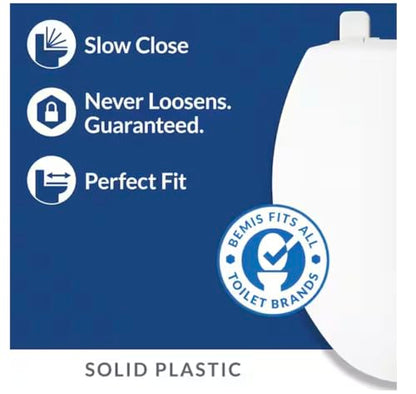 Bemis Kimball® Round Plastic Toilet Seat White Never Loosens Slow-Close