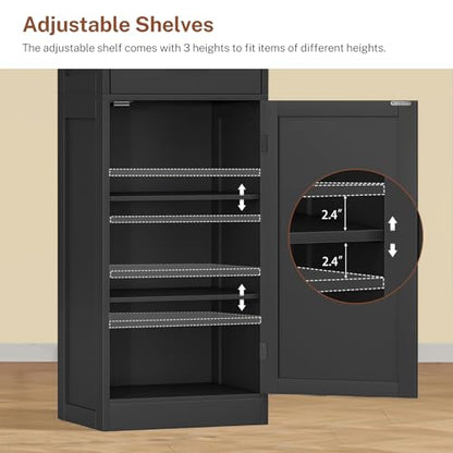 Tall Storage Cabinet with 3 Door Shelves & 1 Drawer, Narrow Kitchen Pantry Cabinet for Living Room, Bathroom, Entryway, Black - color: Black