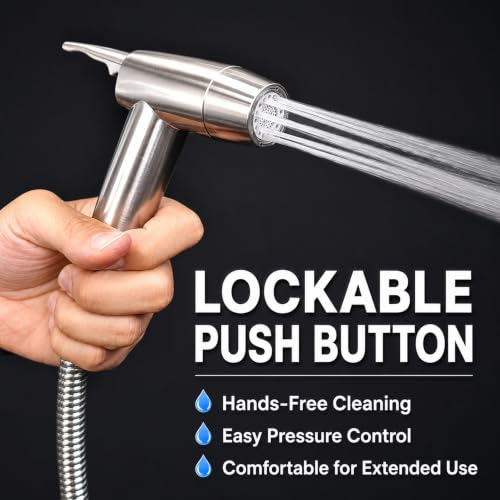 Handheld Bidet Sprayer for Toilet, Dual Spray Modes with Lockable Push Button, High Pressure Bathroom Sprayer, No-Drill Toilet Tank Mount, Stainless Steel Hose Set, Black Finish, Niken Color - color: Brushed Niken